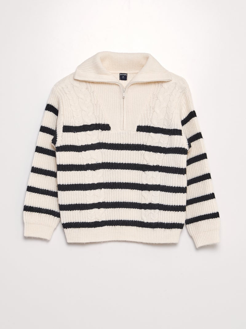 Pull camionneur marinière Blanc/noir - Kiabi