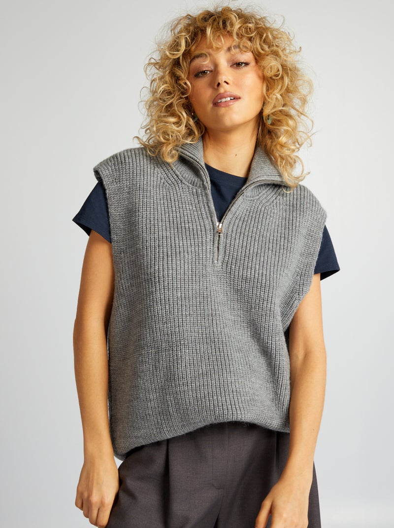 Pull camionneur sans manches gris - Kiabi