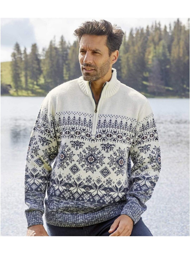 Pull camionneur tricot jacquard   - atlas for men Blanc Bleu - Kiabi