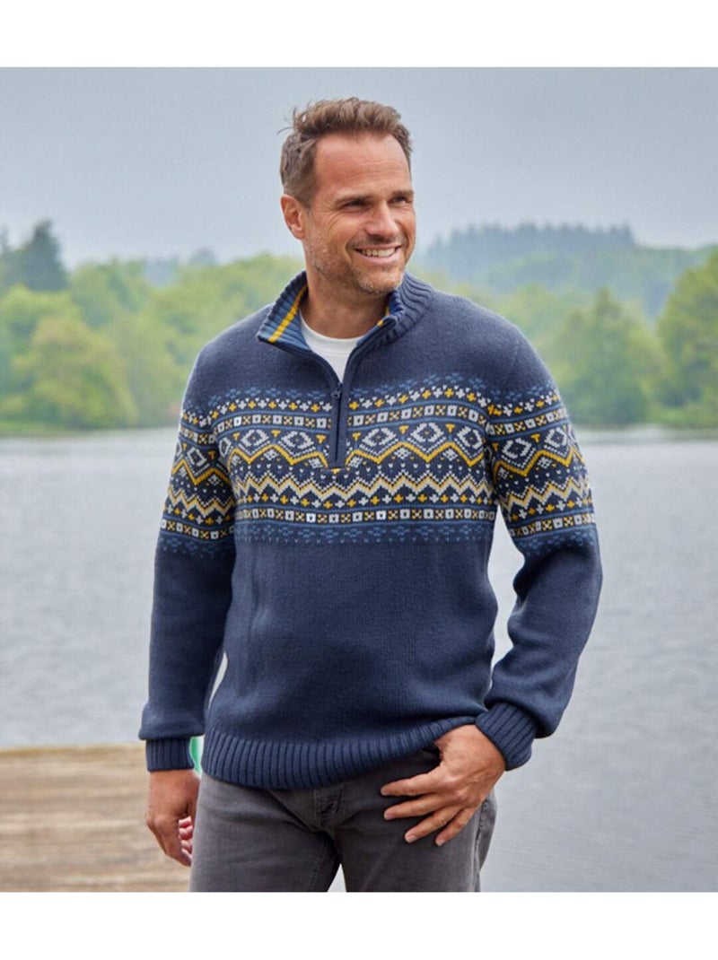 Pull camionneur tricot jacquard   - atlas for men Bleu marine - Kiabi