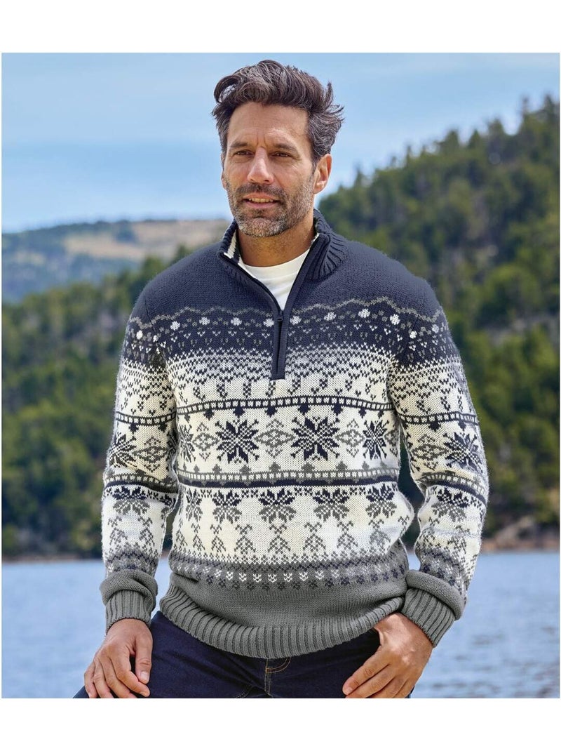 Pull Camionneur Tricot Jacquard   - ATLAS FOR MEN Bleu - Kiabi