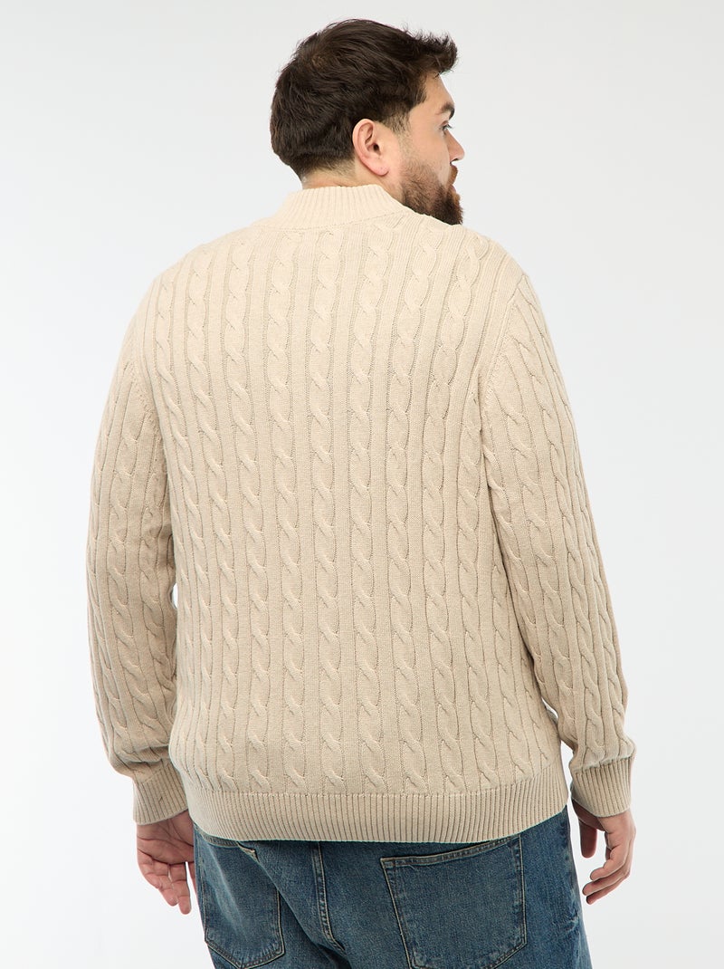 Pull camionneur zip torsadé Beige - Kiabi