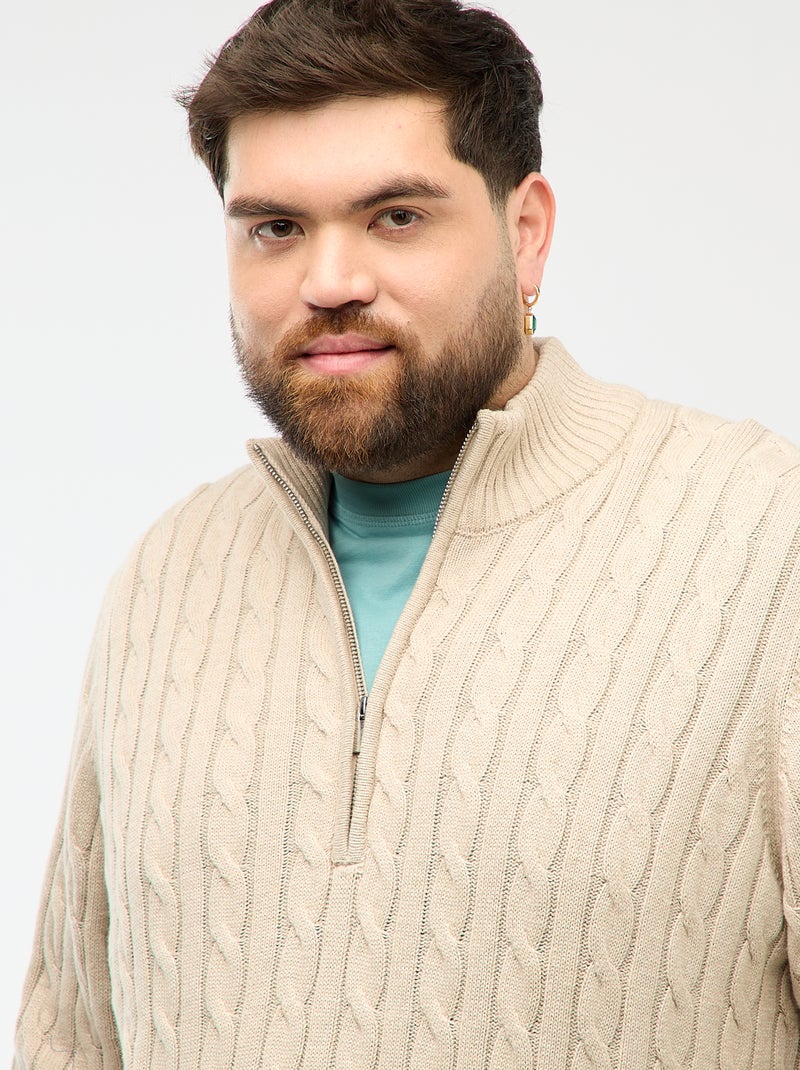 Pull camionneur zip torsadé Beige - Kiabi