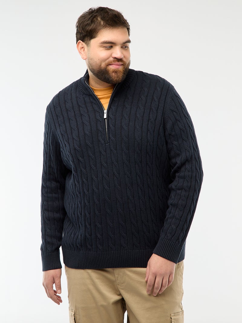 Pull camionneur zip torsadé Bleu marine - Kiabi