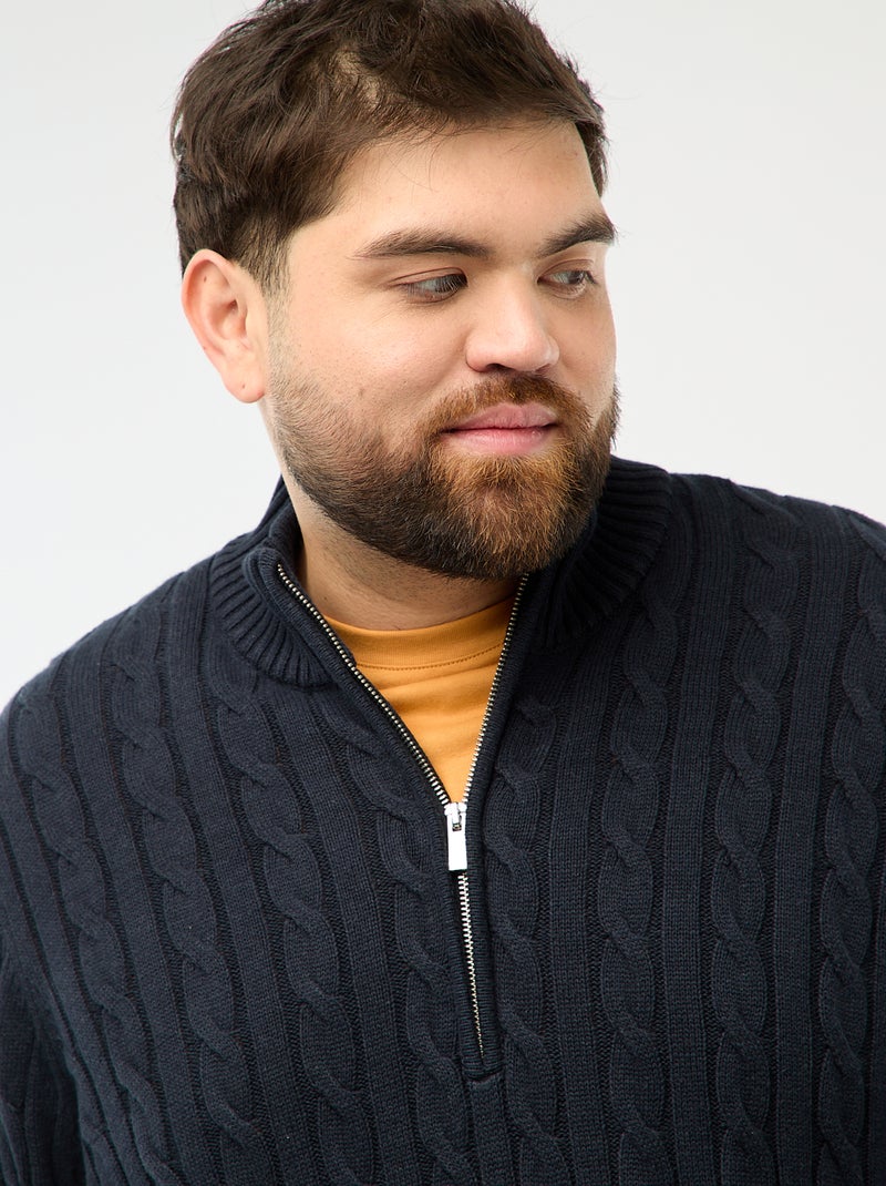 Pull camionneur zip torsadé Bleu marine - Kiabi