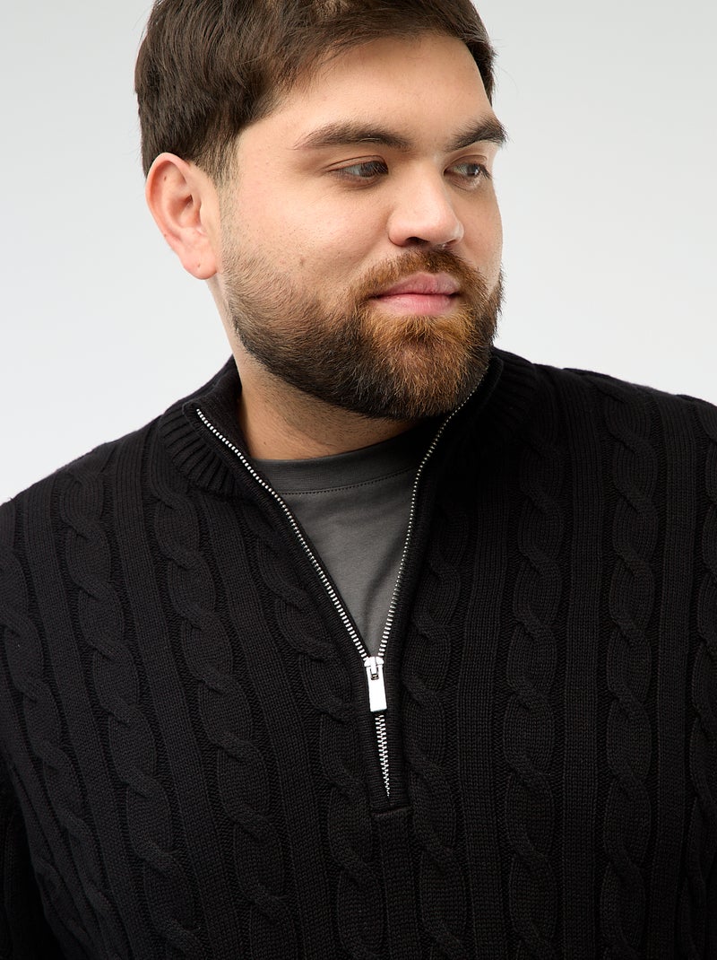Pull camionneur zip torsadé Noir - Kiabi