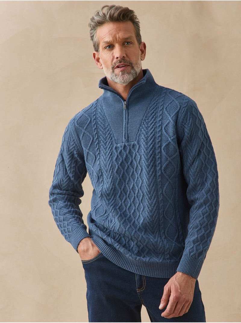 Pull camionneur zippé avec laine - daxon Bleu - Kiabi