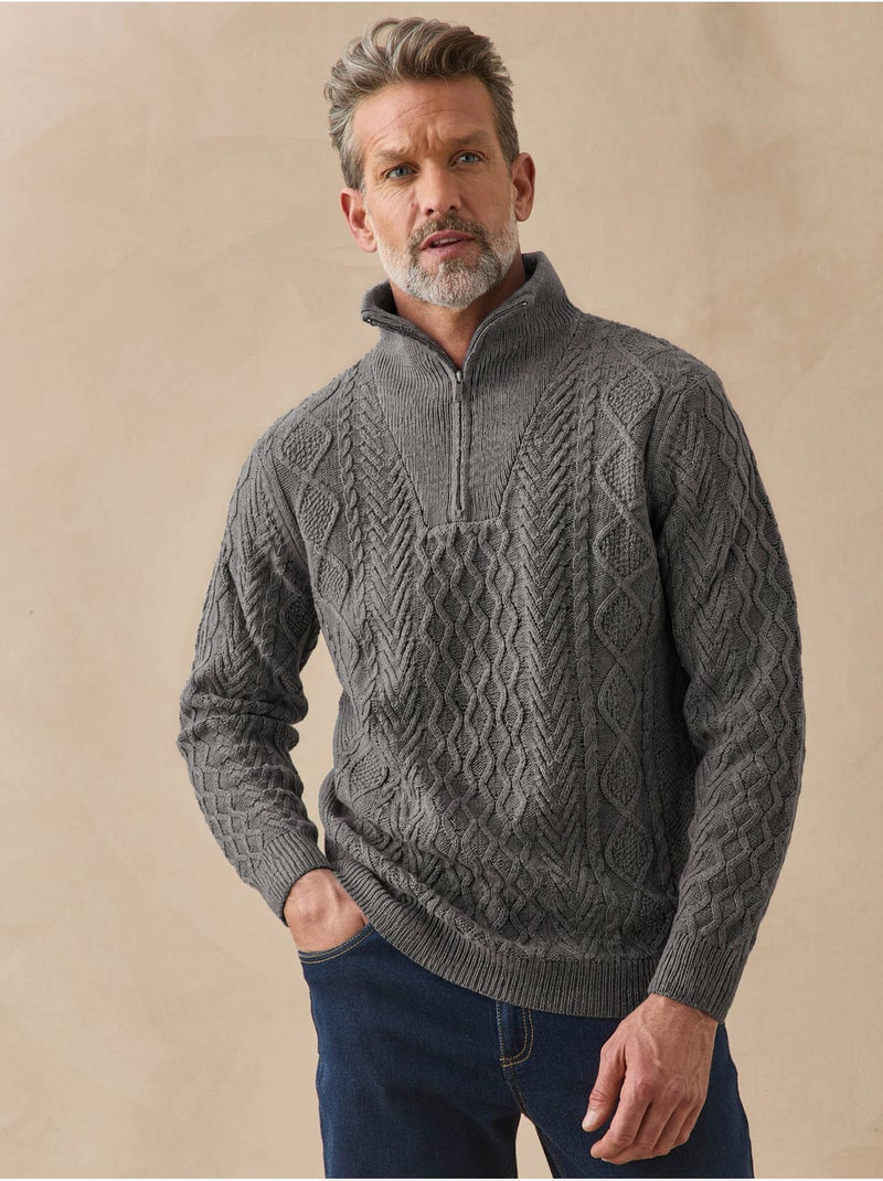 Pull camionneur zippé avec laine - daxon Gris - Kiabi
