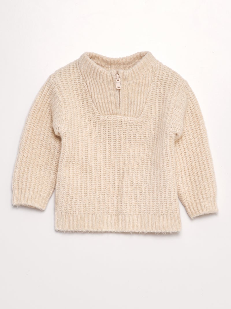 Pull camionneur zippé Beige - Kiabi