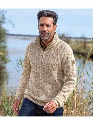 Pull Camionneur Zippé en Tricot Chiné   - ATLAS FOR MEN