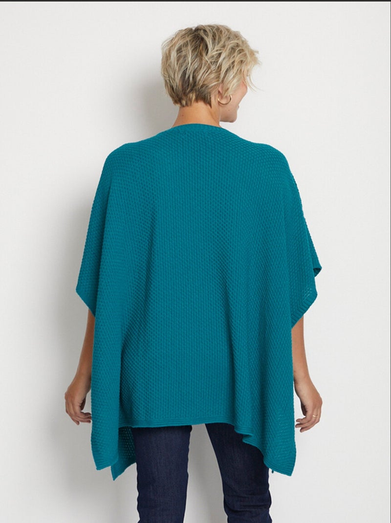 Pull cape en maille reliefée Vert - Kiabi