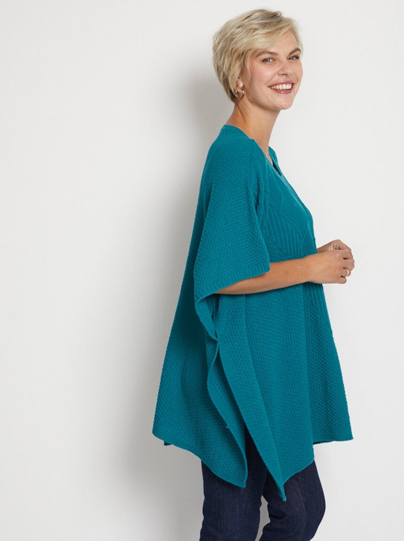 Pull cape en maille reliefée Vert - Kiabi