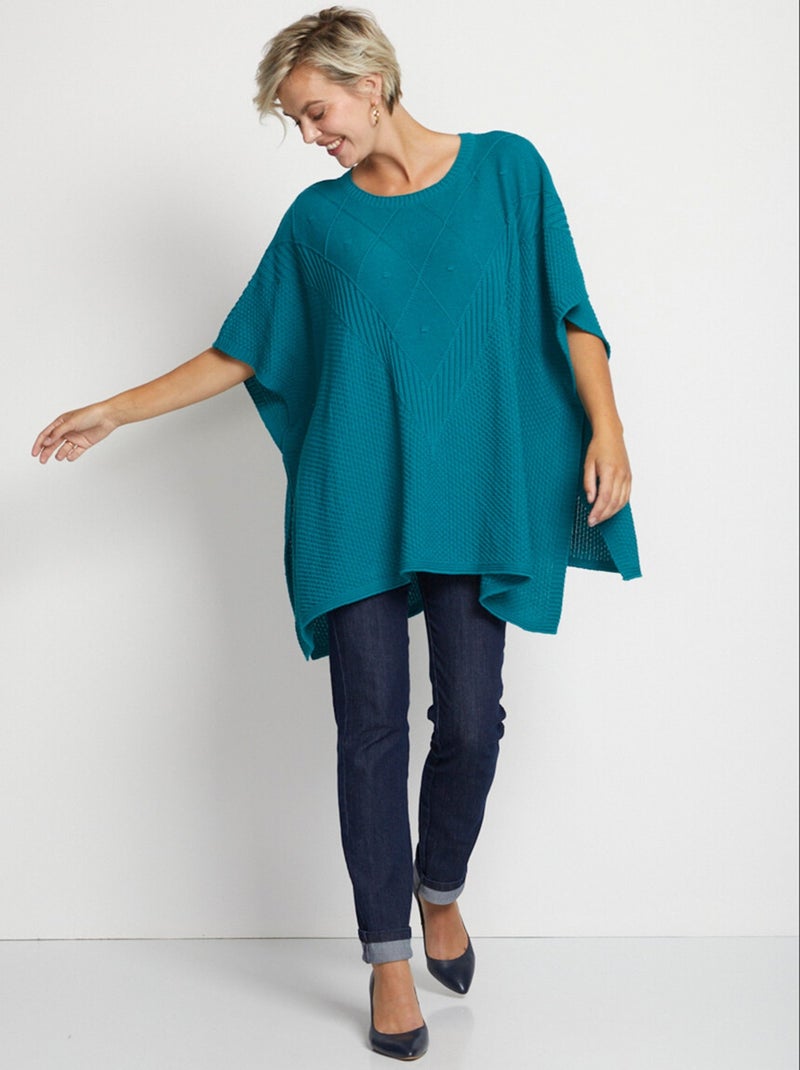 Pull cape en maille reliefée Vert - Kiabi
