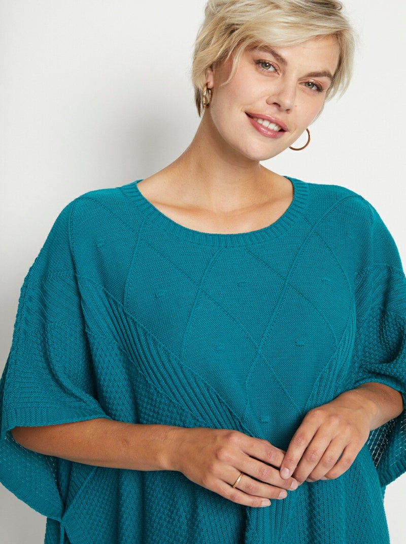 Pull cape en maille reliefée Vert - Kiabi