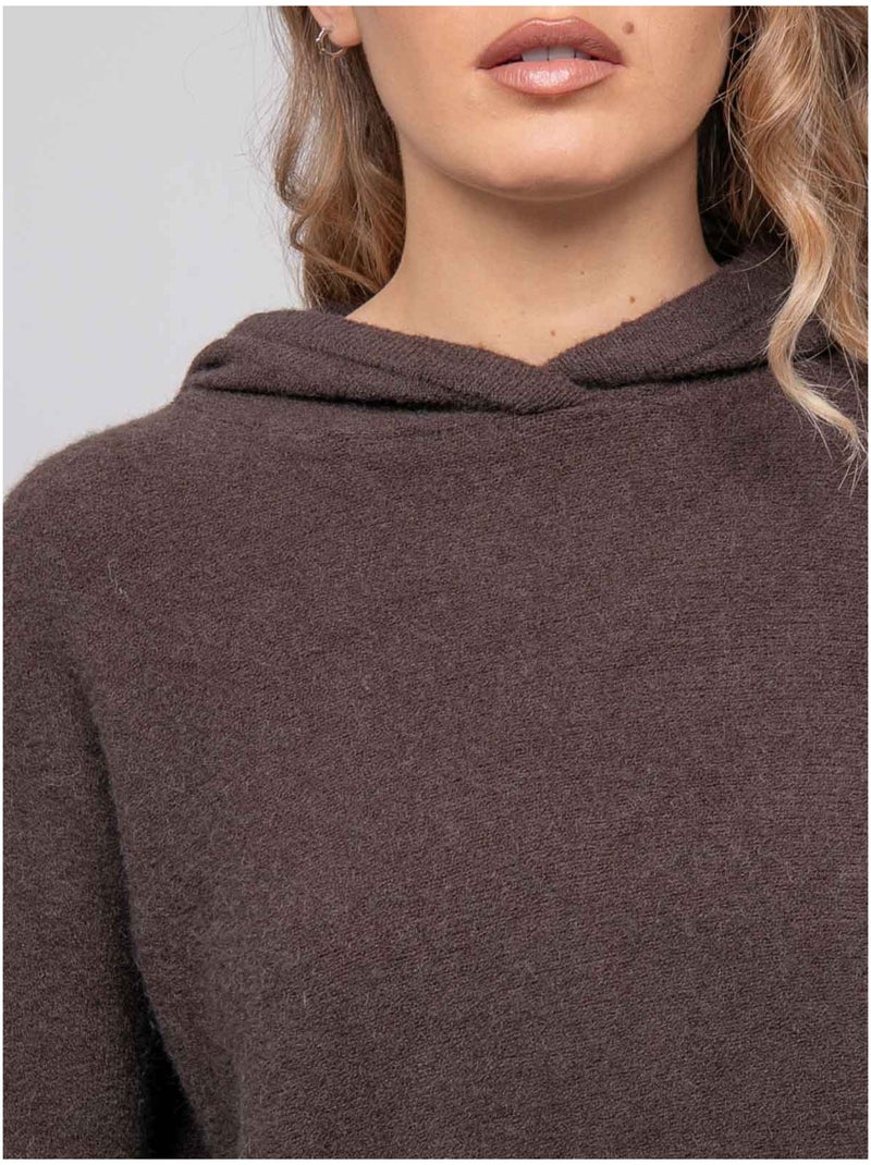 Pull capuche maille douce mélangée à l'alpaga kattem Marron - Kiabi