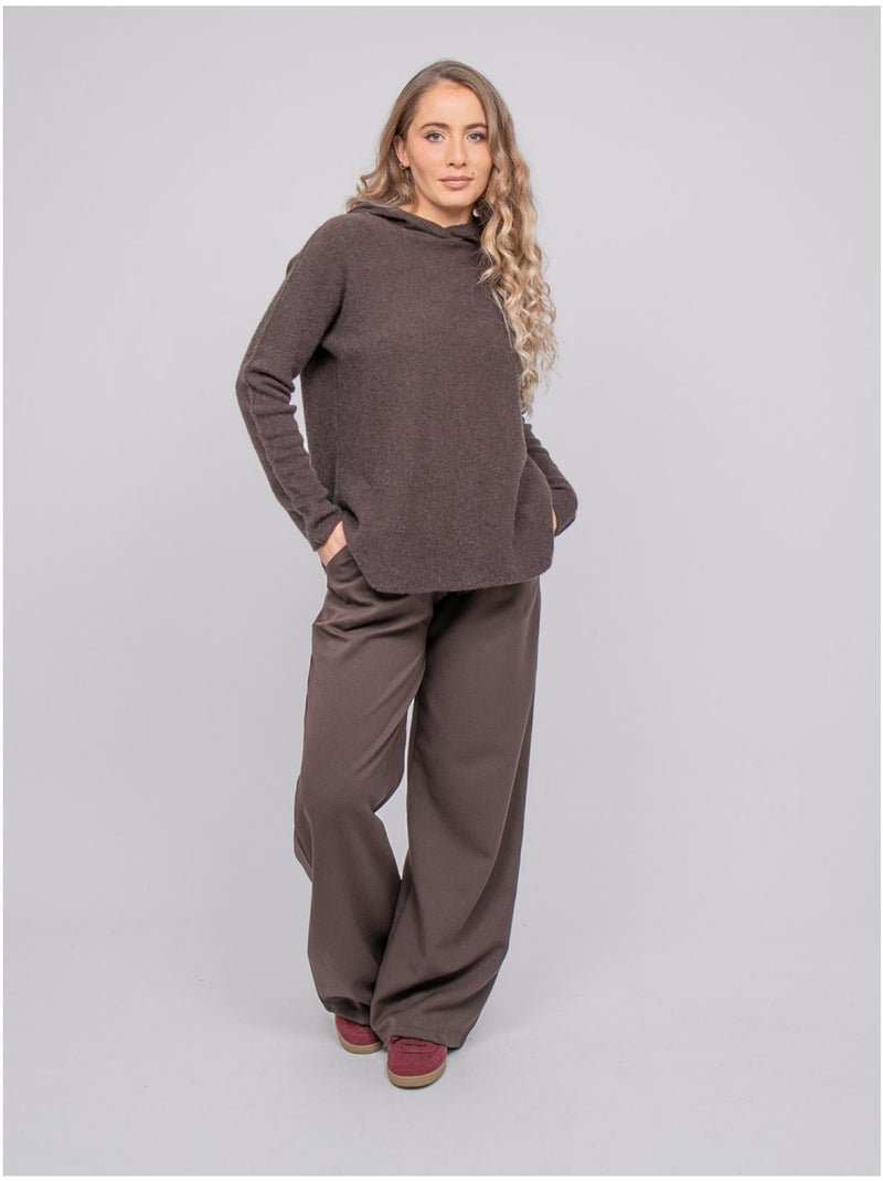 Pull capuche maille douce mélangée à l'alpaga kattem Marron - Kiabi