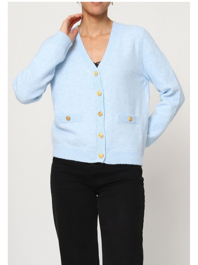 Pull Cardigan col v Kebello Bleu ciel - Kiabi