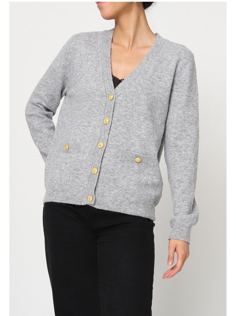 Pull Cardigan col v Kebello Gris - Kiabi