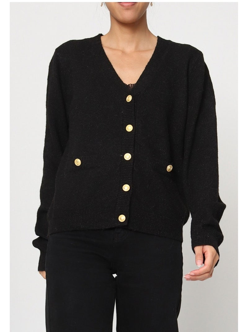 Pull Cardigan col v Kebello Noir Noir - Kiabi