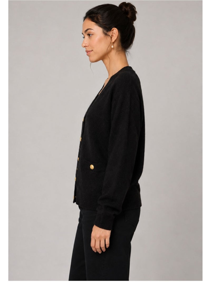 Pull Cardigan col v Kebello Noir Noir - Kiabi