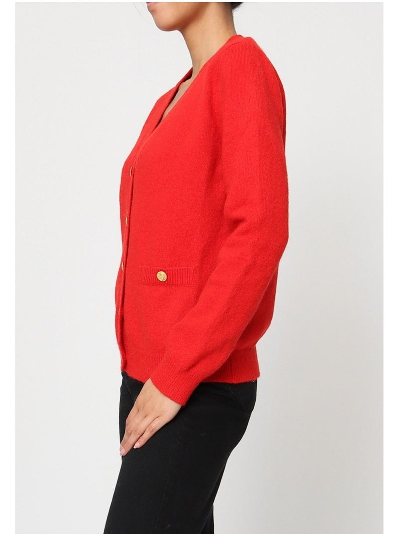 Pull Cardigan col v Kebello Rouge - Kiabi