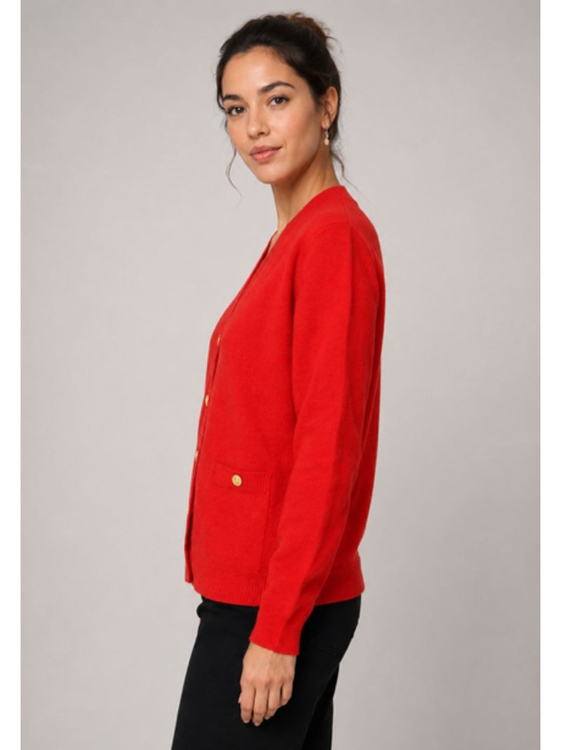 Pull Cardigan col v Kebello Rouge - Kiabi