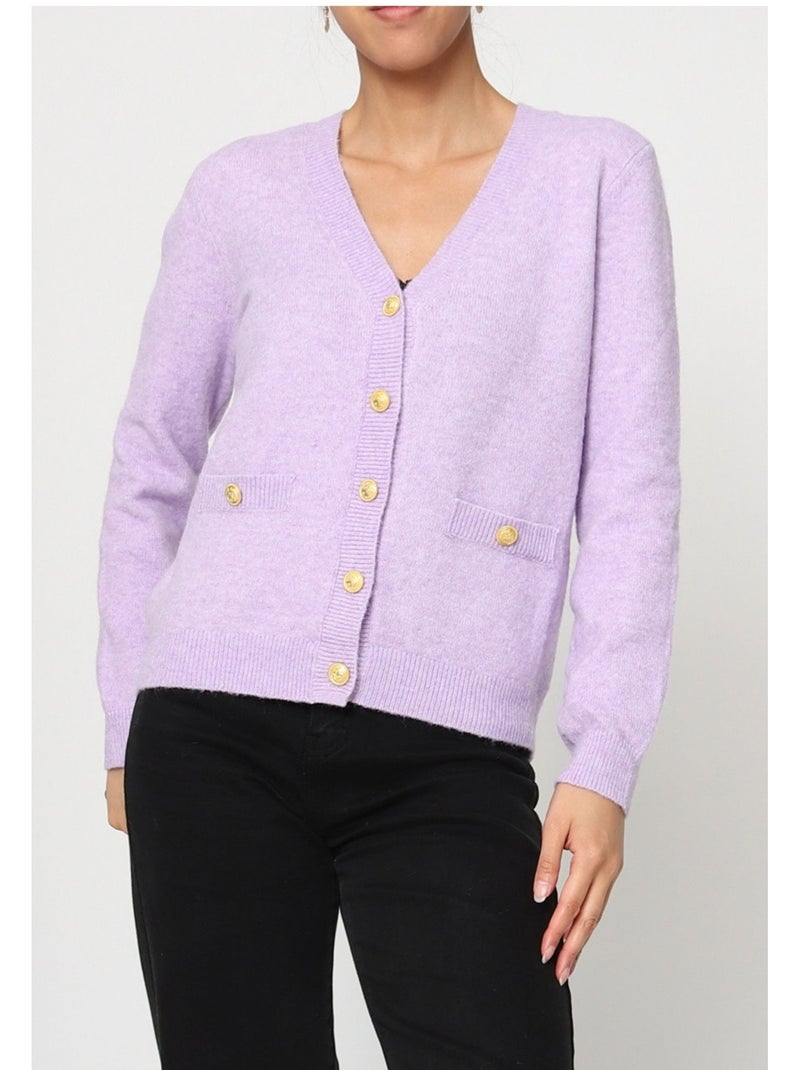 Pull Cardigan col v Kebello Violet - Kiabi