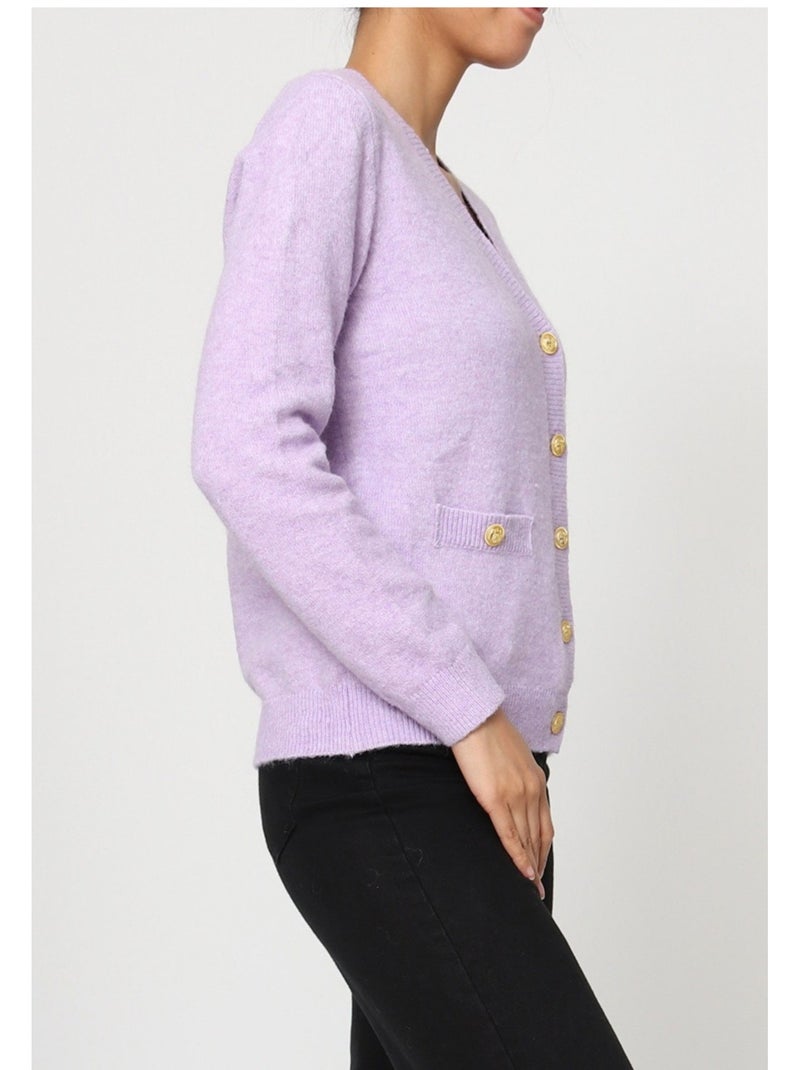 Pull Cardigan col v Kebello Violet - Kiabi