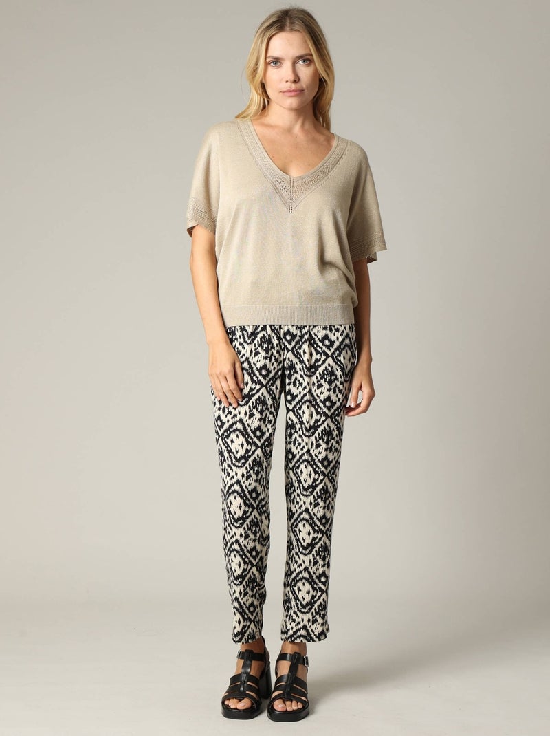 Pull casual en viscose avec incrustations fils lurex 'Deeluxe' Beige sable - Kiabi