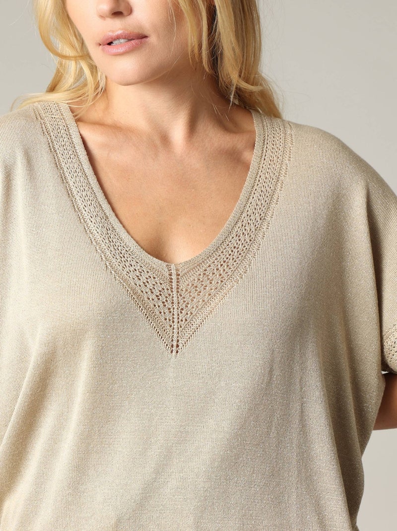 Pull casual en viscose avec incrustations fils lurex 'Deeluxe' Beige sable - Kiabi
