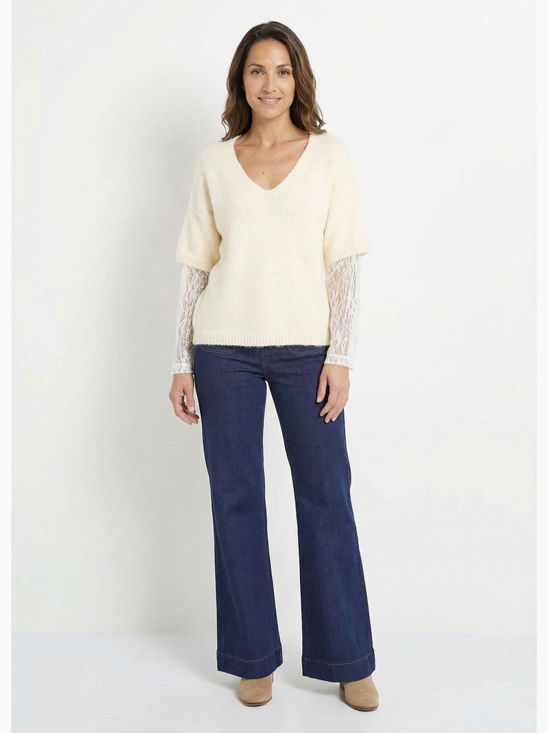 Pull chaud 2 en 1 avec manches dentelle - AFIBEL Ecru - Kiabi