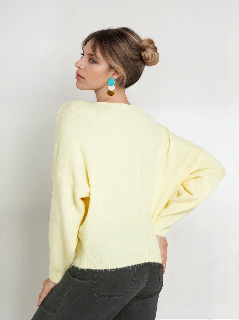 Pull chaud avec laine, encolure bateau Jaune - Kiabi