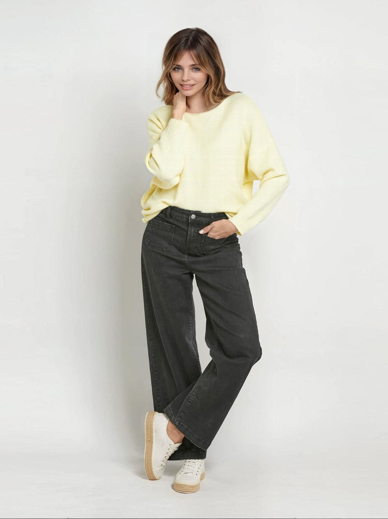Pull chaud avec laine, encolure bateau Jaune - Kiabi