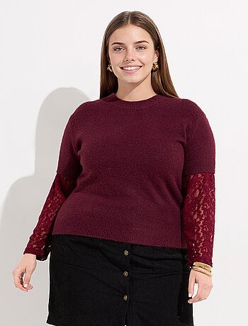 Pull chaud avec laine, manches dentelle - afibel