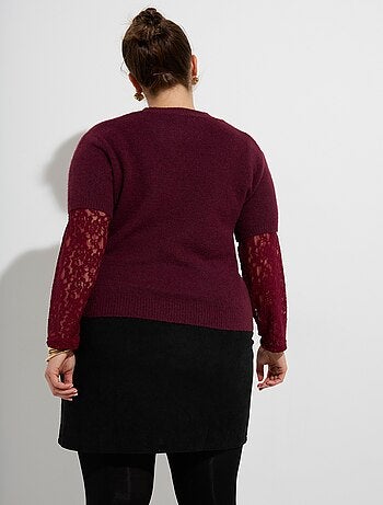 Pull chaud avec laine, manches dentelle - afibel