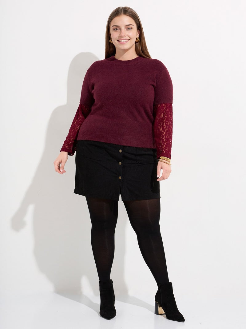 Pull chaud avec laine, manches dentelle - afibel Bordeaux - Kiabi