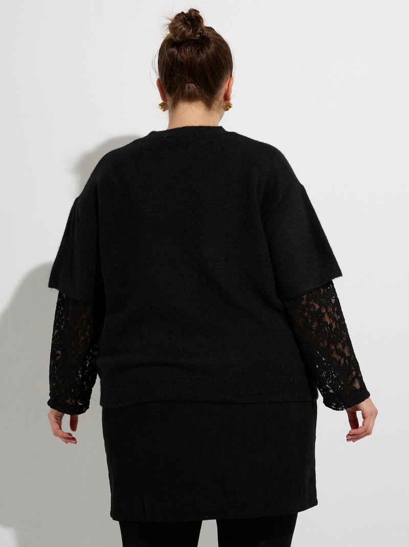 Pull chaud avec laine, manches dentelle - afibel Noir - Kiabi