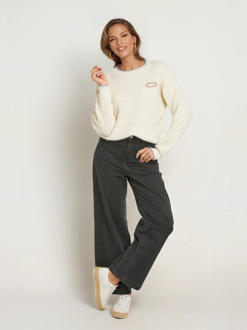 Pull chaud avec laine patch message Ecru - Kiabi