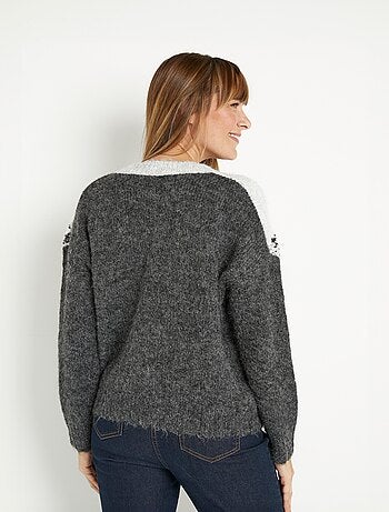 Pull chaud bicolore col V avec sequins