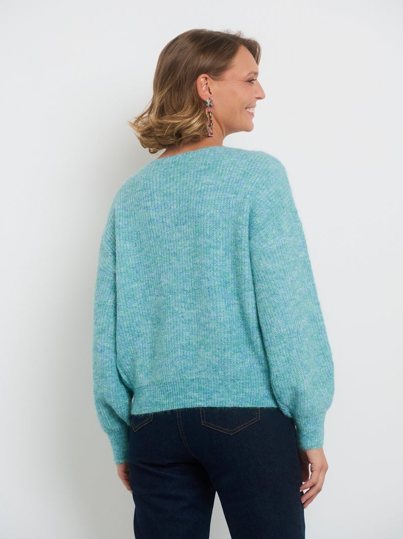 Pull chaud col bateau avec épaules tombantes Vert - Kiabi