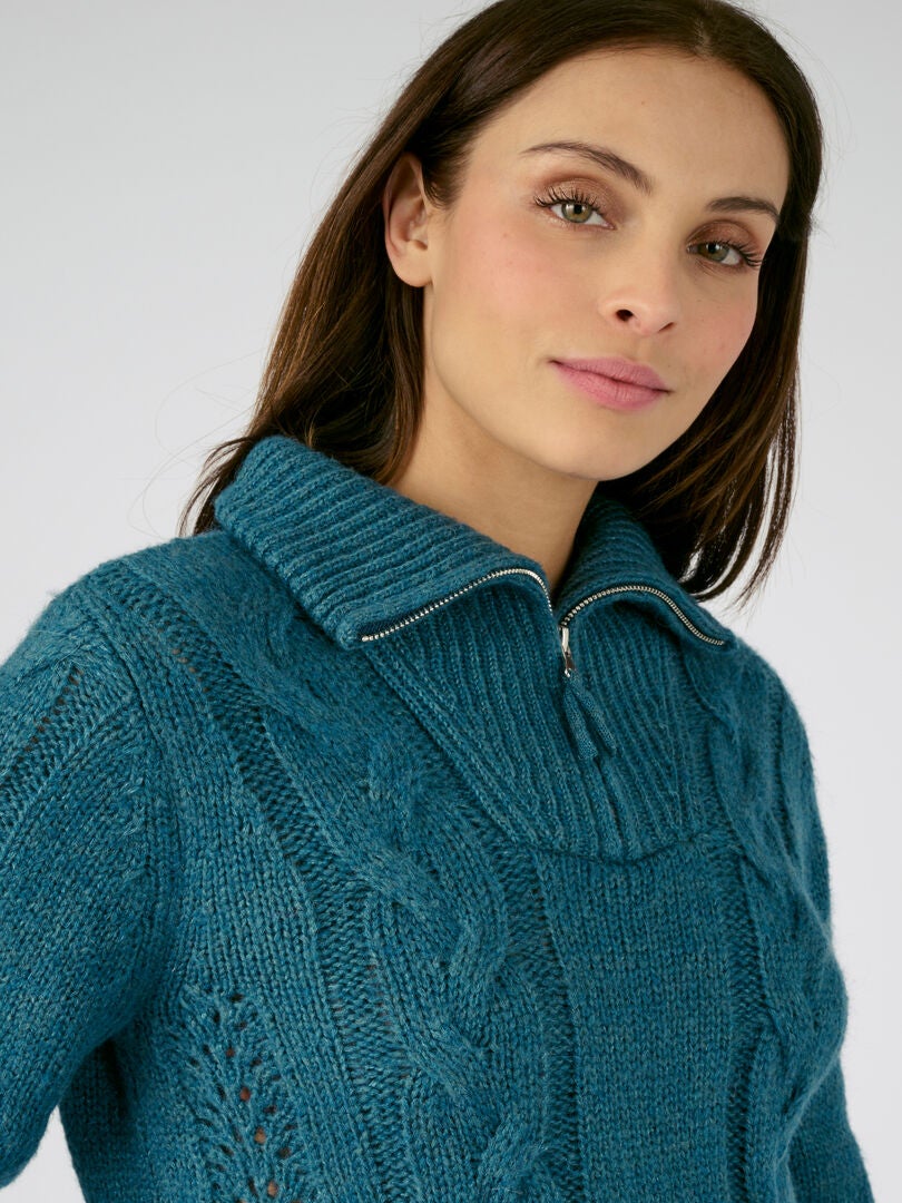 Bleu Marine/Avoine | Pull à Col Roulé Motif Jacquard - Femme - Pur