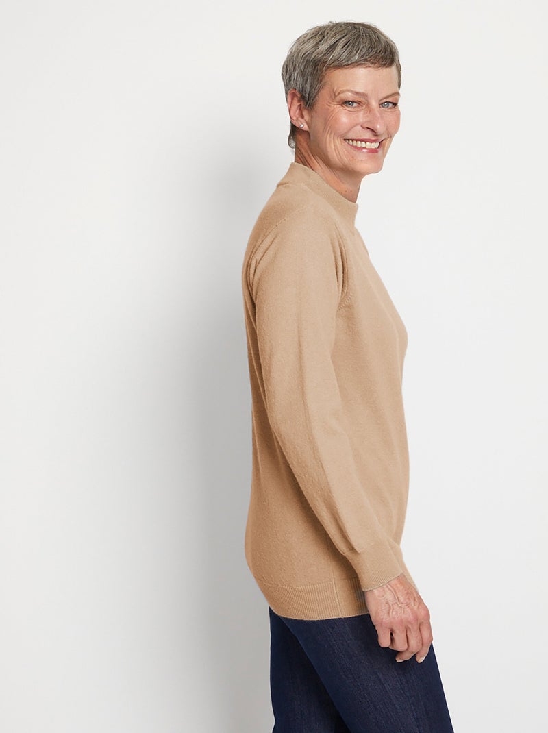 Pull chaud col montant avec laine et angora - Afibel Camel - Kiabi