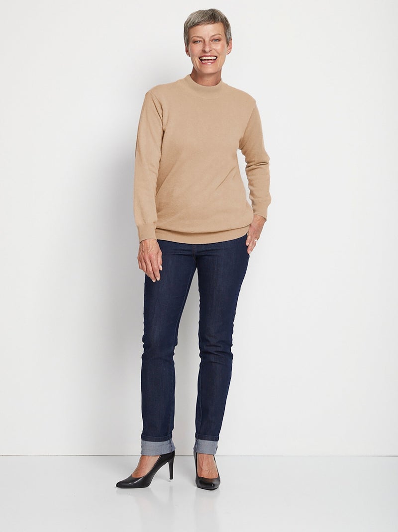 Pull chaud col montant avec laine et angora - Afibel Camel - Kiabi