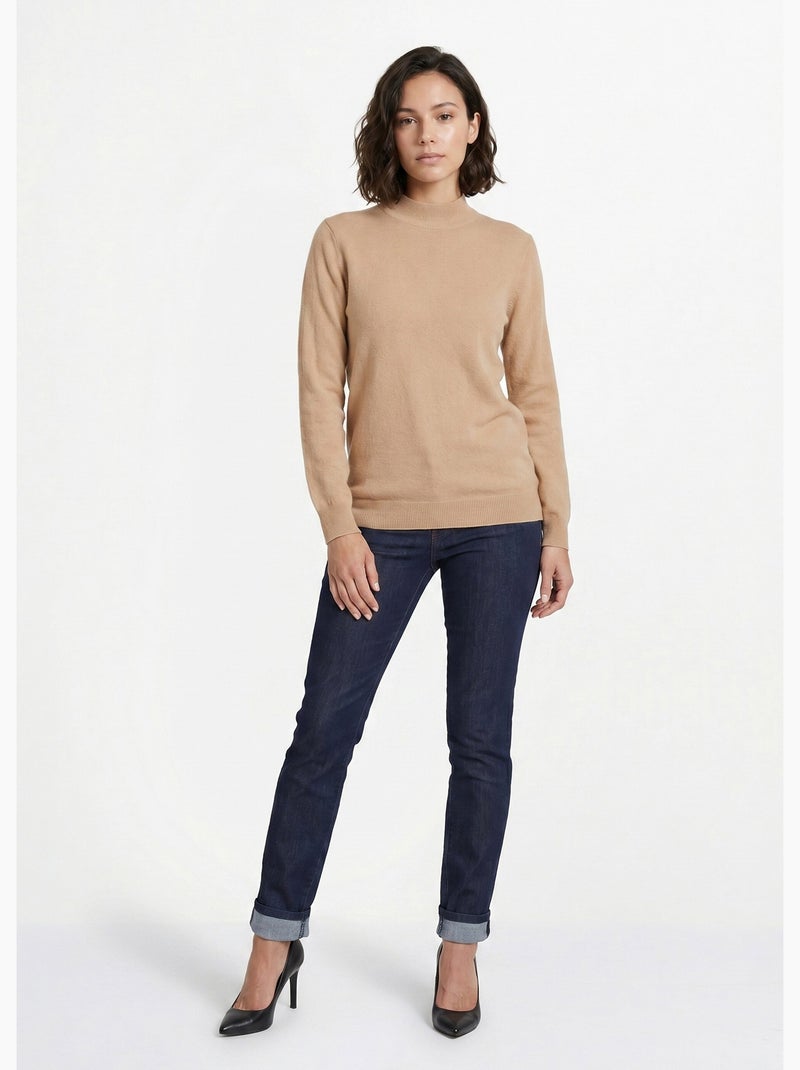 Pull chaud col montant avec laine et angora - Afibel Marron - Kiabi