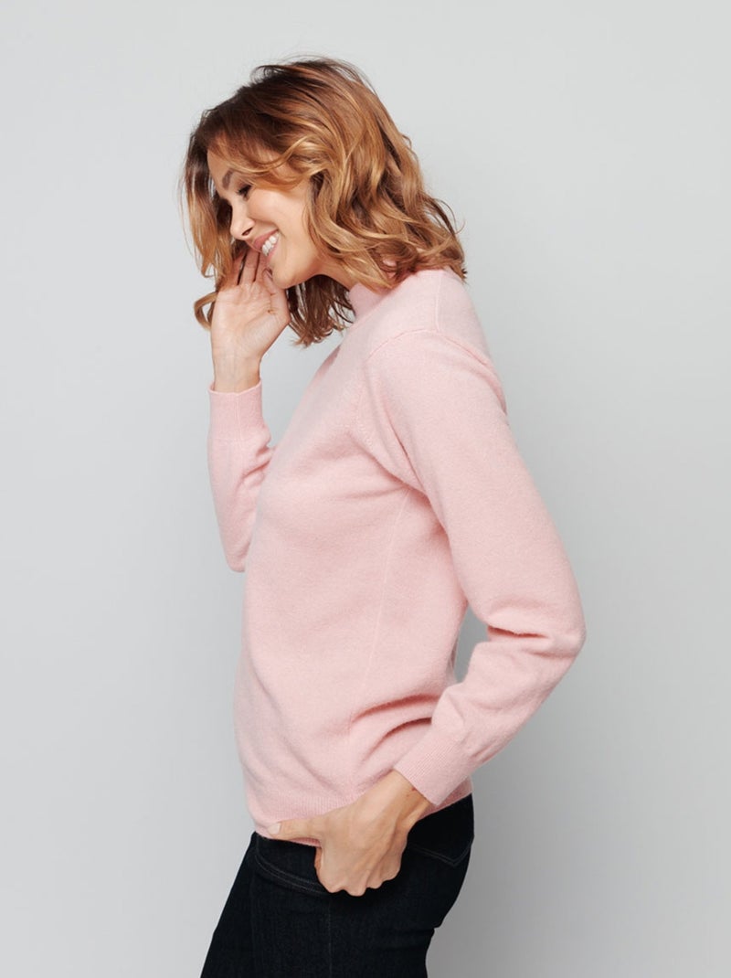 Pull chaud col montant avec laine et angora - Afibel Rose - Kiabi