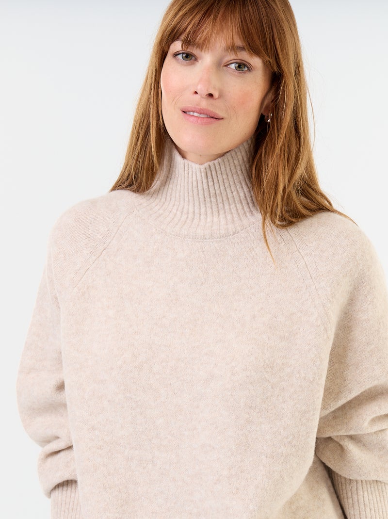 Pull chaud col montant Beige - Kiabi