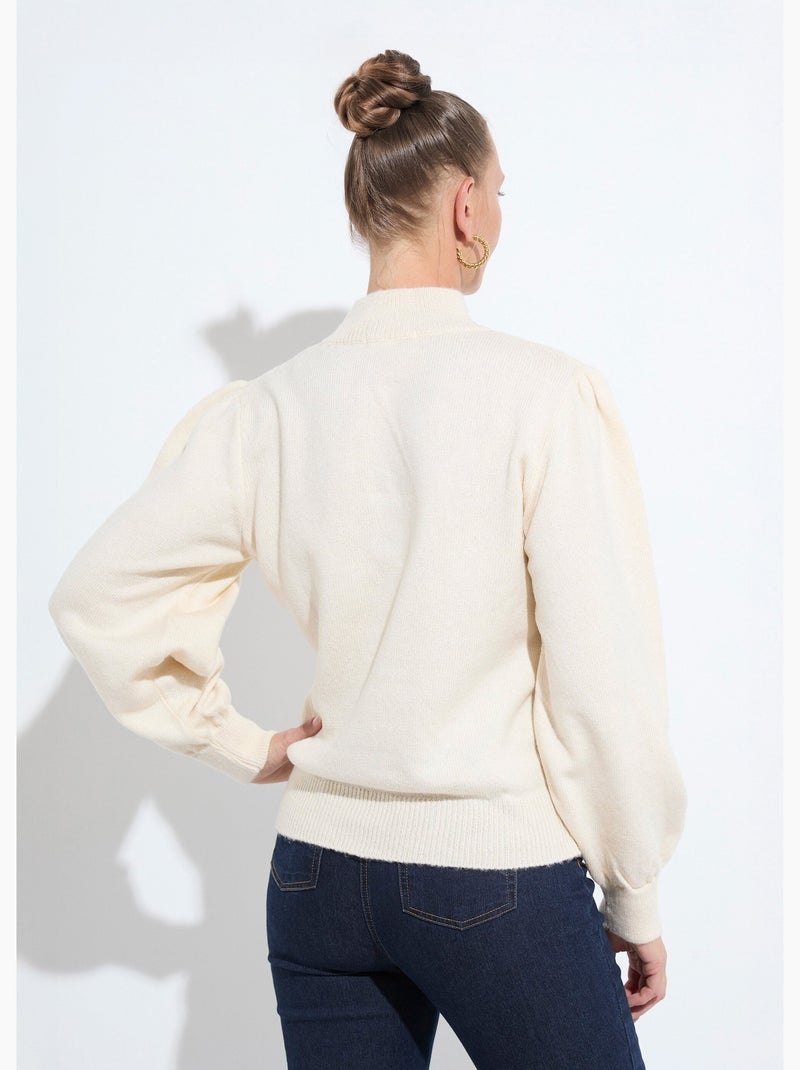Pull chaud col montant boutonné - Afibel Ecru - Kiabi