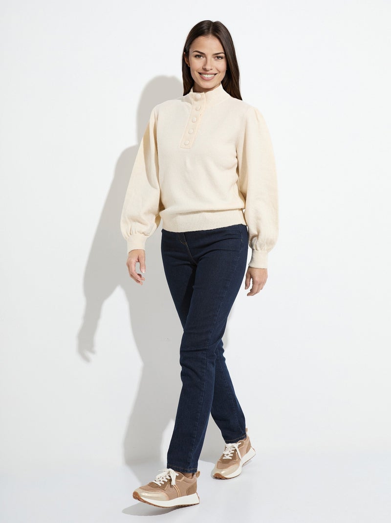 Pull chaud col montant boutonné - Afibel Ecru - Kiabi