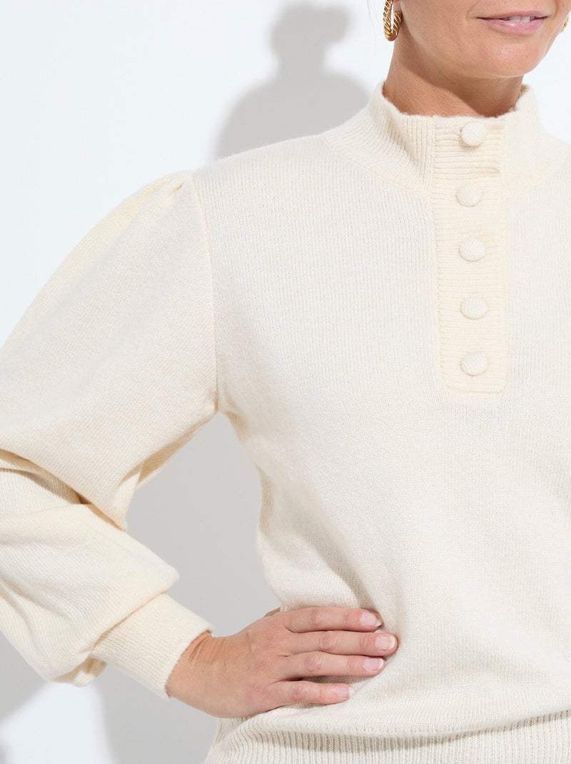 Pull chaud col montant boutonné - Afibel Ecru - Kiabi