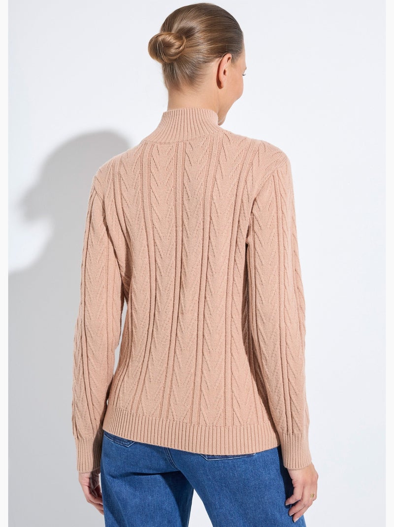 Pull chaud col montant côtelé et torsadé - Afibel Camel - Kiabi